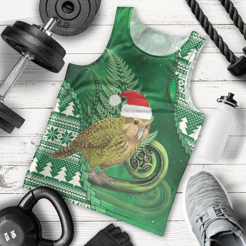 New Zealand Kakapo Christmas In July Men Tank Top Silver Fern Santa Xmas Green Color