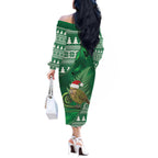 New Zealand Kakapo Christmas In July Off The Shoulder Long Sleeve Dress Silver Fern Santa Xmas Green Color