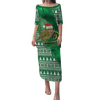 New Zealand Kakapo Christmas In July Puletasi Silver Fern Santa Xmas Green Color