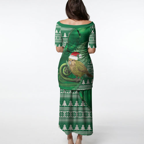 New Zealand Kakapo Christmas In July Puletasi Silver Fern Santa Xmas Green Color