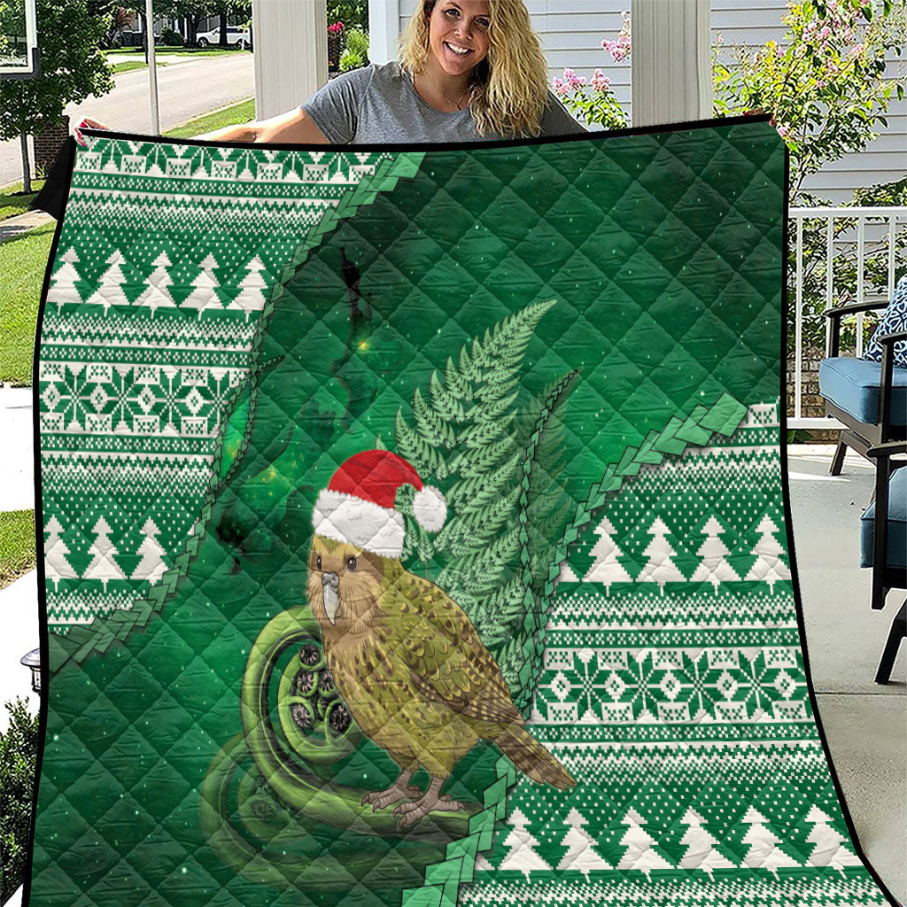 New Zealand Kakapo Christmas In July Quilt Silver Fern Santa Xmas Green Color
