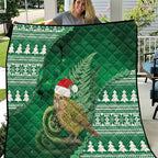 New Zealand Kakapo Christmas In July Quilt Silver Fern Santa Xmas Green Color