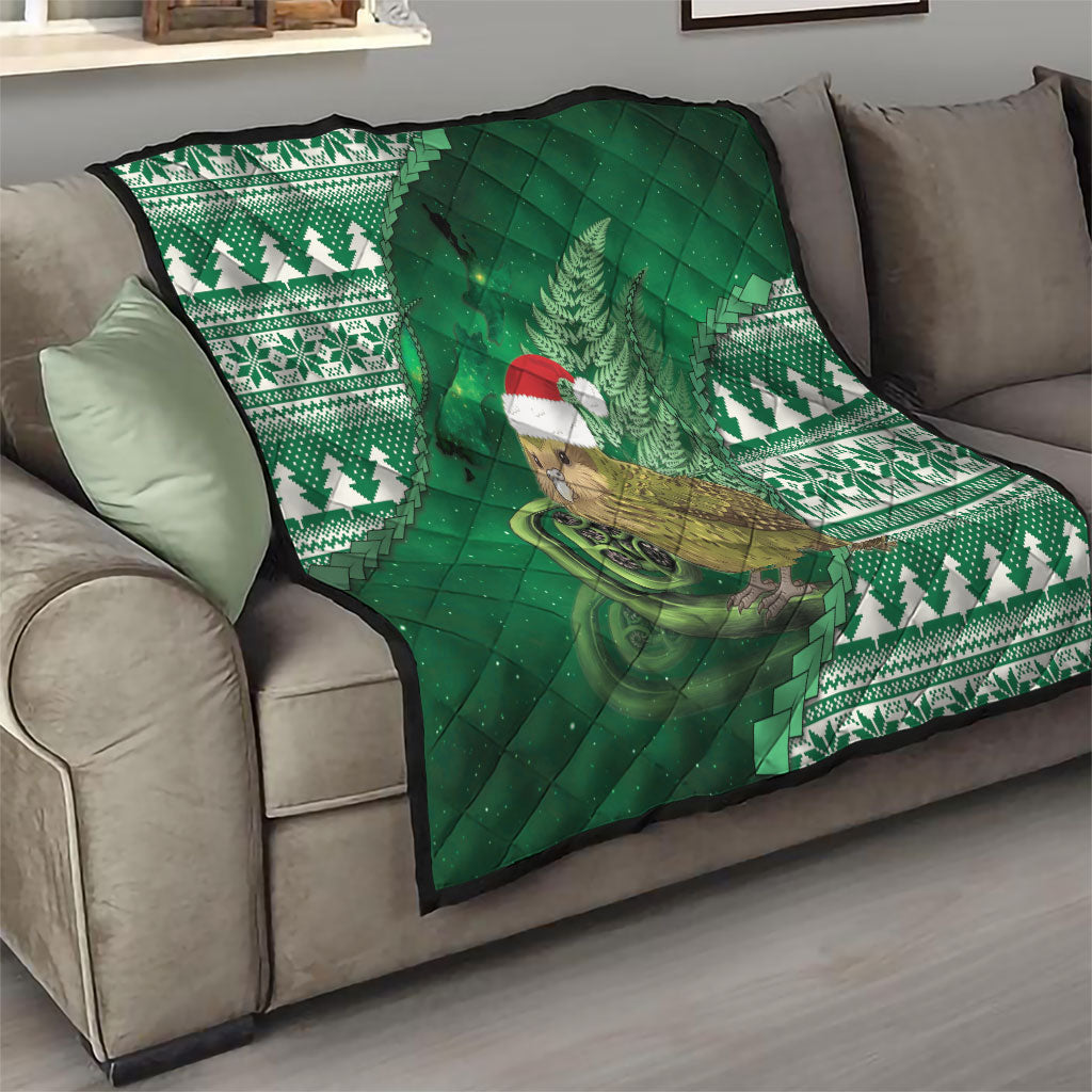 New Zealand Kakapo Christmas In July Quilt Silver Fern Santa Xmas Green Color