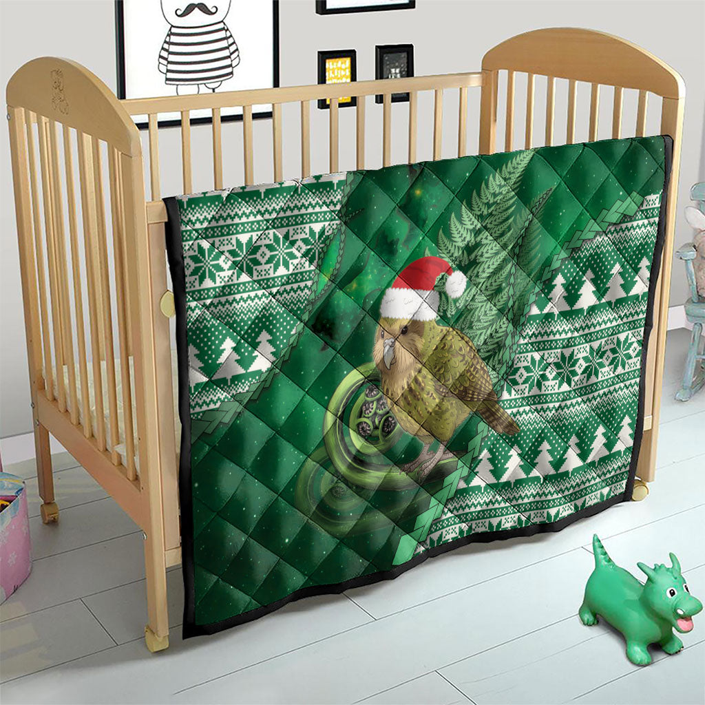 New Zealand Kakapo Christmas In July Quilt Silver Fern Santa Xmas Green Color