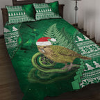 New Zealand Kakapo Christmas In July Quilt Bed Set Silver Fern Santa Xmas Green Color