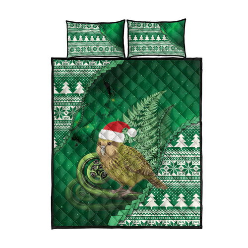 New Zealand Kakapo Christmas In July Quilt Bed Set Silver Fern Santa Xmas Green Color
