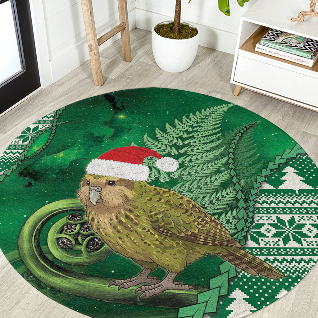 New Zealand Kakapo Christmas In July Round Carpet Silver Fern Santa Xmas Green Color