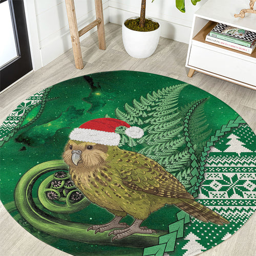 New Zealand Kakapo Christmas In July Round Carpet Silver Fern Santa Xmas Green Color