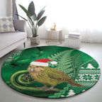 New Zealand Kakapo Christmas In July Round Carpet Silver Fern Santa Xmas Green Color
