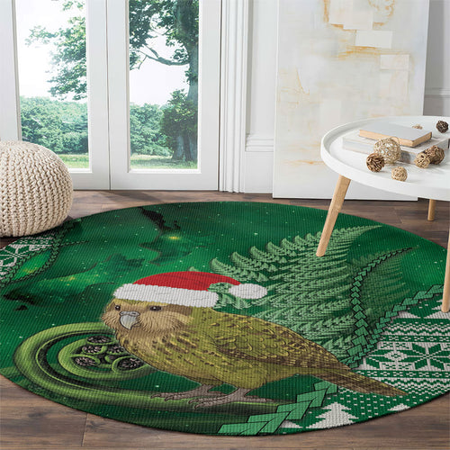 New Zealand Kakapo Christmas In July Round Carpet Silver Fern Santa Xmas Green Color