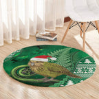 New Zealand Kakapo Christmas In July Round Carpet Silver Fern Santa Xmas Green Color