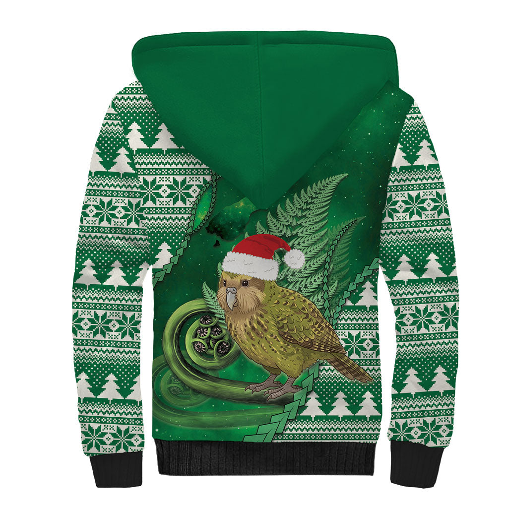 New Zealand Kakapo Christmas In July Sherpa Hoodie Silver Fern Santa Xmas Green Color