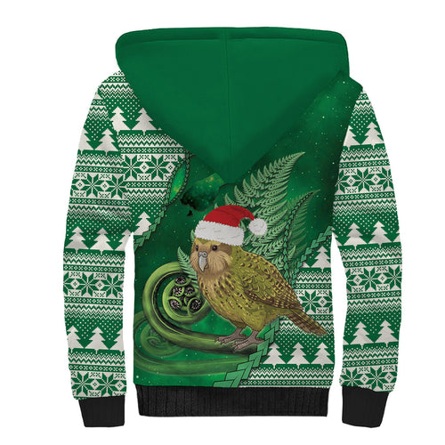 New Zealand Kakapo Christmas In July Sherpa Hoodie Silver Fern Santa Xmas Green Color