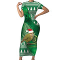 New Zealand Kakapo Christmas In July Short Sleeve Bodycon Dress Silver Fern Santa Xmas Green Color