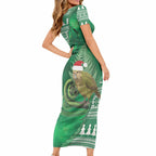 New Zealand Kakapo Christmas In July Short Sleeve Bodycon Dress Silver Fern Santa Xmas Green Color LT22