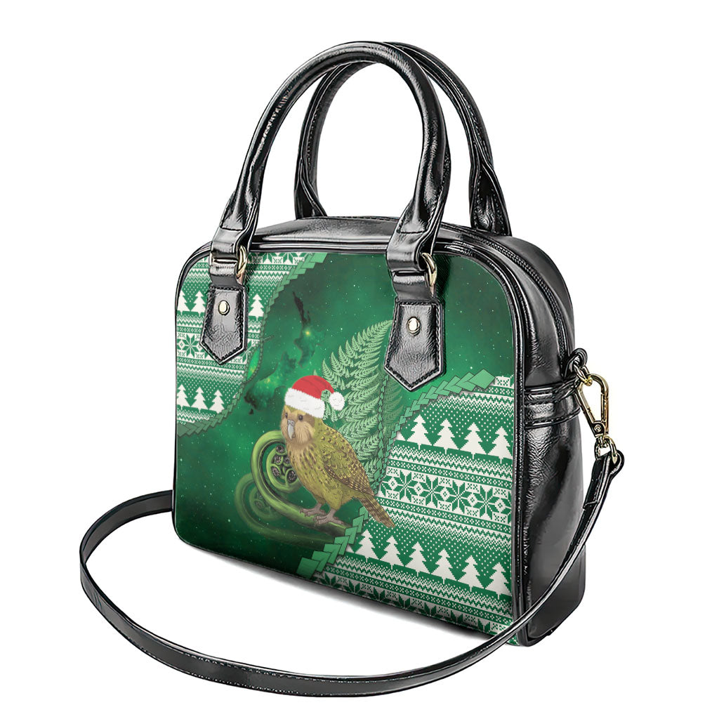 New Zealand Kakapo Christmas In July Shoulder Handbag Silver Fern Santa Xmas Green Color