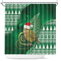 New Zealand Kakapo Christmas In July Shower Curtain Silver Fern Santa Xmas Green Color