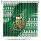 New Zealand Kakapo Christmas In July Shower Curtain Silver Fern Santa Xmas Green Color