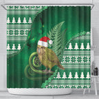 New Zealand Kakapo Christmas In July Shower Curtain Silver Fern Santa Xmas Green Color