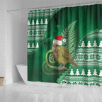 New Zealand Kakapo Christmas In July Shower Curtain Silver Fern Santa Xmas Green Color