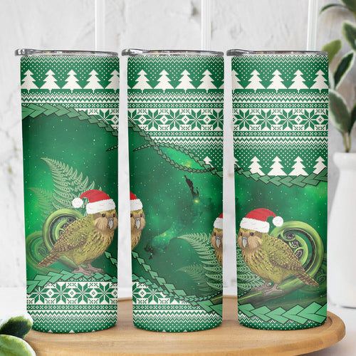 New Zealand Kakapo Christmas In July Skinny Tumbler Silver Fern Santa Xmas Green Color