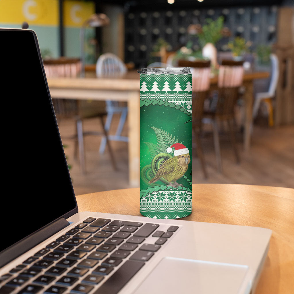 New Zealand Kakapo Christmas In July Skinny Tumbler Silver Fern Santa Xmas Green Color
