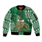 New Zealand Kakapo Christmas In July Sleeve Zip Bomber Jacket Silver Fern Santa Xmas Green Color