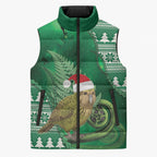 New Zealand Kakapo Christmas In July Sleeveless Puffer Jacket Silver Fern Santa Xmas Green Color