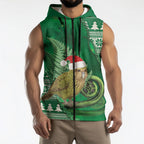 New Zealand Kakapo Christmas In July Sleeveless Zip Hoodie Silver Fern Santa Xmas Green Color