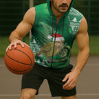New Zealand Kakapo Christmas In July Sleeveless Zip Hoodie Silver Fern Santa Xmas Green Color