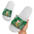 New Zealand Kakapo Christmas In July Slide Sandals Silver Fern Santa Xmas Green Color