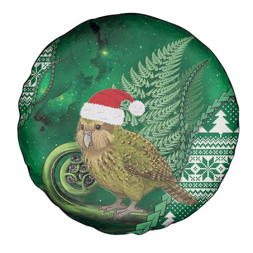New Zealand Kakapo Christmas In July Spare Tire Cover Silver Fern Santa Xmas Green Color