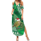 New Zealand Kakapo Christmas In July Summer Maxi Dress Silver Fern Santa Xmas Green Color