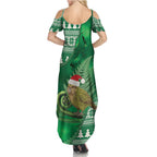 New Zealand Kakapo Christmas In July Summer Maxi Dress Silver Fern Santa Xmas Green Color