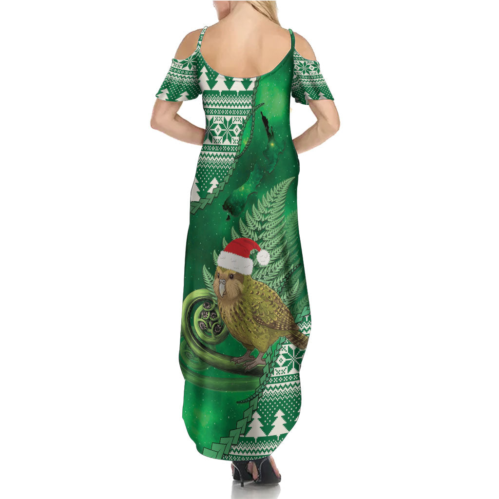 New Zealand Kakapo Christmas In July Summer Maxi Dress Silver Fern Santa Xmas Green Color