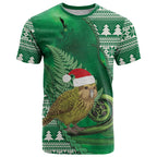 New Zealand Kakapo Christmas In July T Shirt Silver Fern Santa Xmas Green Color