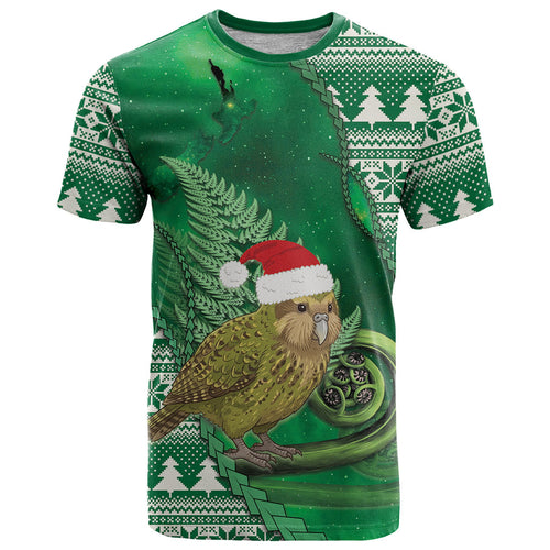 New Zealand Kakapo Christmas In July T Shirt Silver Fern Santa Xmas Green Color