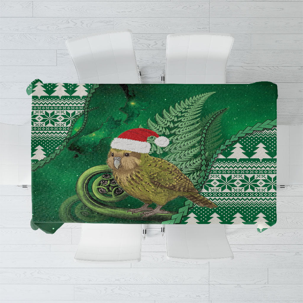 New Zealand Kakapo Christmas In July Tablecloth Silver Fern Santa Xmas Green Color