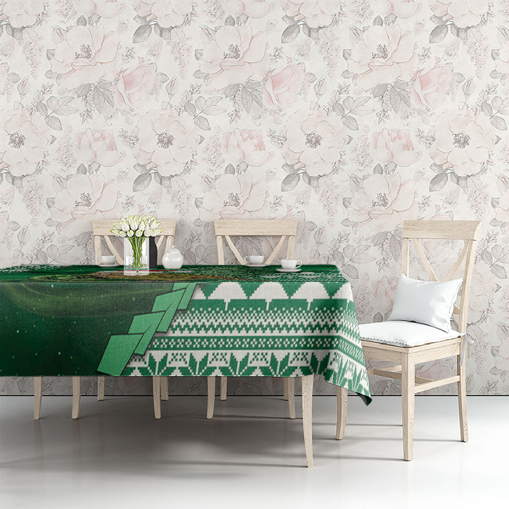 New Zealand Kakapo Christmas In July Tablecloth Silver Fern Santa Xmas Green Color