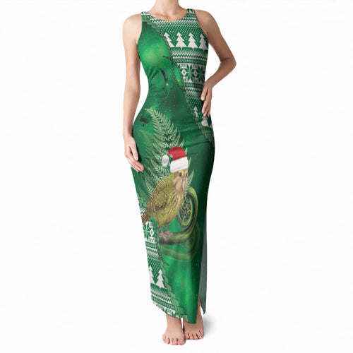 New Zealand Kakapo Christmas In July Tank Maxi Dress Silver Fern Santa Xmas Green Color