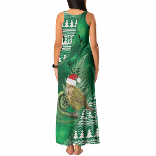 New Zealand Kakapo Christmas In July Tank Maxi Dress Silver Fern Santa Xmas Green Color