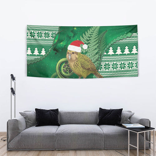 New Zealand Kakapo Christmas In July Tapestry Silver Fern Santa Xmas Green Color