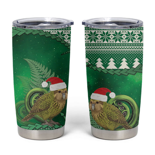New Zealand Kakapo Christmas In July Tumbler Cup Silver Fern Santa Xmas Green Color