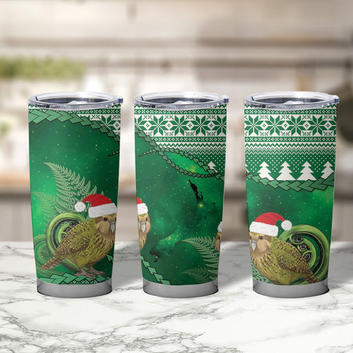New Zealand Kakapo Christmas In July Tumbler Cup Silver Fern Santa Xmas Green Color