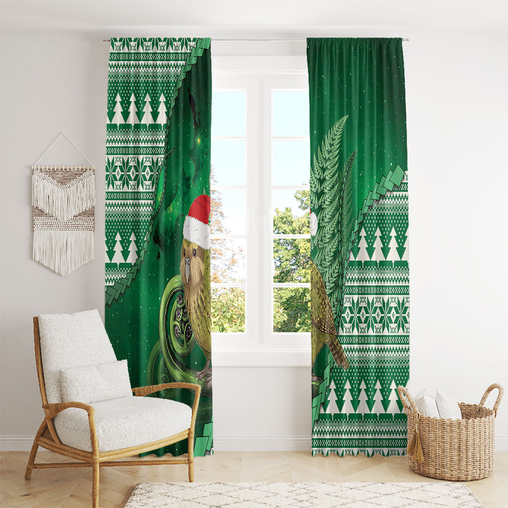 New Zealand Kakapo Christmas In July Window Curtain Silver Fern Santa Xmas Green Color