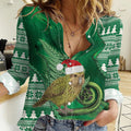 New Zealand Kakapo Christmas In July Women Casual Shirt Silver Fern Santa Xmas Green Color
