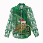 New Zealand Kakapo Christmas In July Women Casual Shirt Silver Fern Santa Xmas Green Color