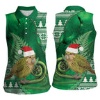 New Zealand Kakapo Christmas In July Women Sleeveless Polo Shirt Silver Fern Santa Xmas Green Color
