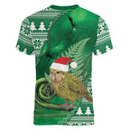 New Zealand Kakapo Christmas In July Women V-Neck T-Shirt Silver Fern Santa Xmas Green Color