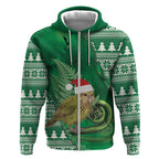 New Zealand Kakapo Christmas In July Zip Hoodie Silver Fern Santa Xmas Green Color